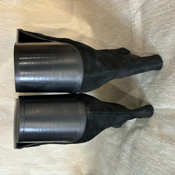 L’INTERVALLE Sz 40 Chelsea Shaft Suede Pointy Stacked Heel  Ankle Booties Boots - Picture 7 of 12